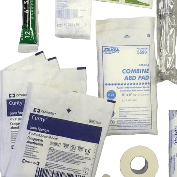 K9 Deployment First aid Kit Refill bandages, tape, tampon, saline flush.