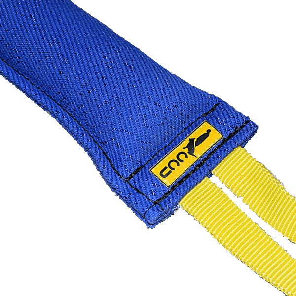 Blue French Linen Large Bite Tug with Yellow Nylon Handle