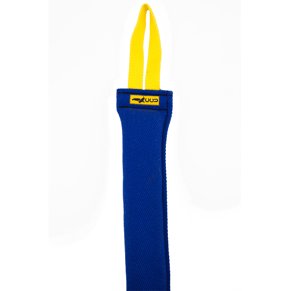 Blue French Linen Large Bite Tug with Yellow Nylon Handle