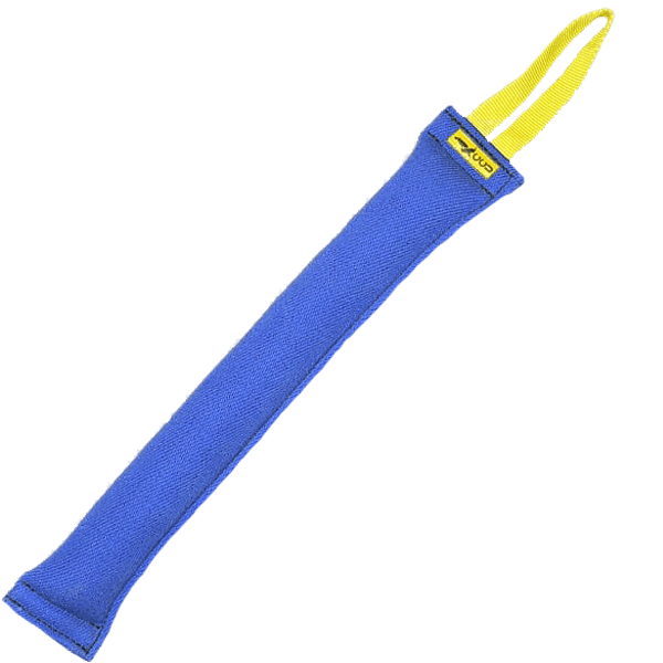 Blue French Linen Large Bite Tug with Yellow Nylon Handle