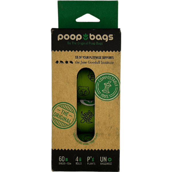 Green poop bag rolls inside black and brown box
