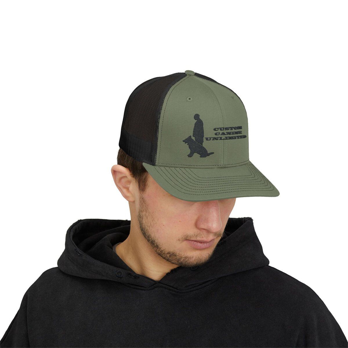 Snapback Trucker Cap with Black Custom Canine Unlimited Logo with Words - Image 35