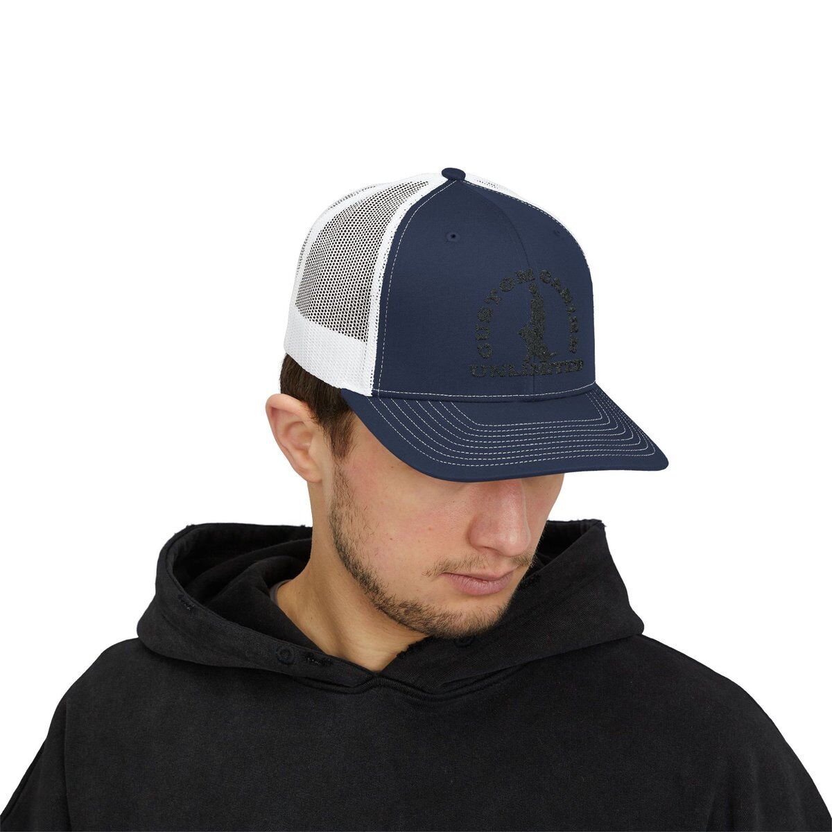 Snapback Trucker Cap with Vintage Black Custom Canine Unlimited Logo - Image 39