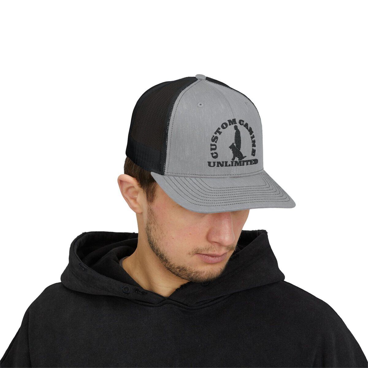 Snapback Trucker Cap with Vintage Black Custom Canine Unlimited Logo - Image 27