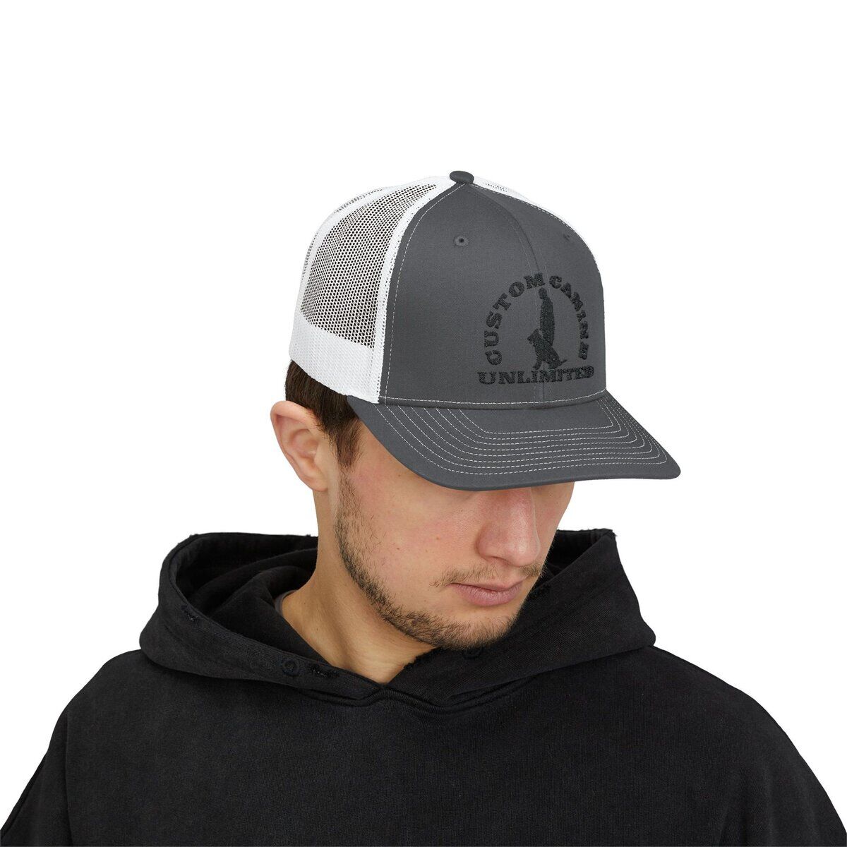 Snapback Trucker Cap with Vintage Black Custom Canine Unlimited Logo - Image 11