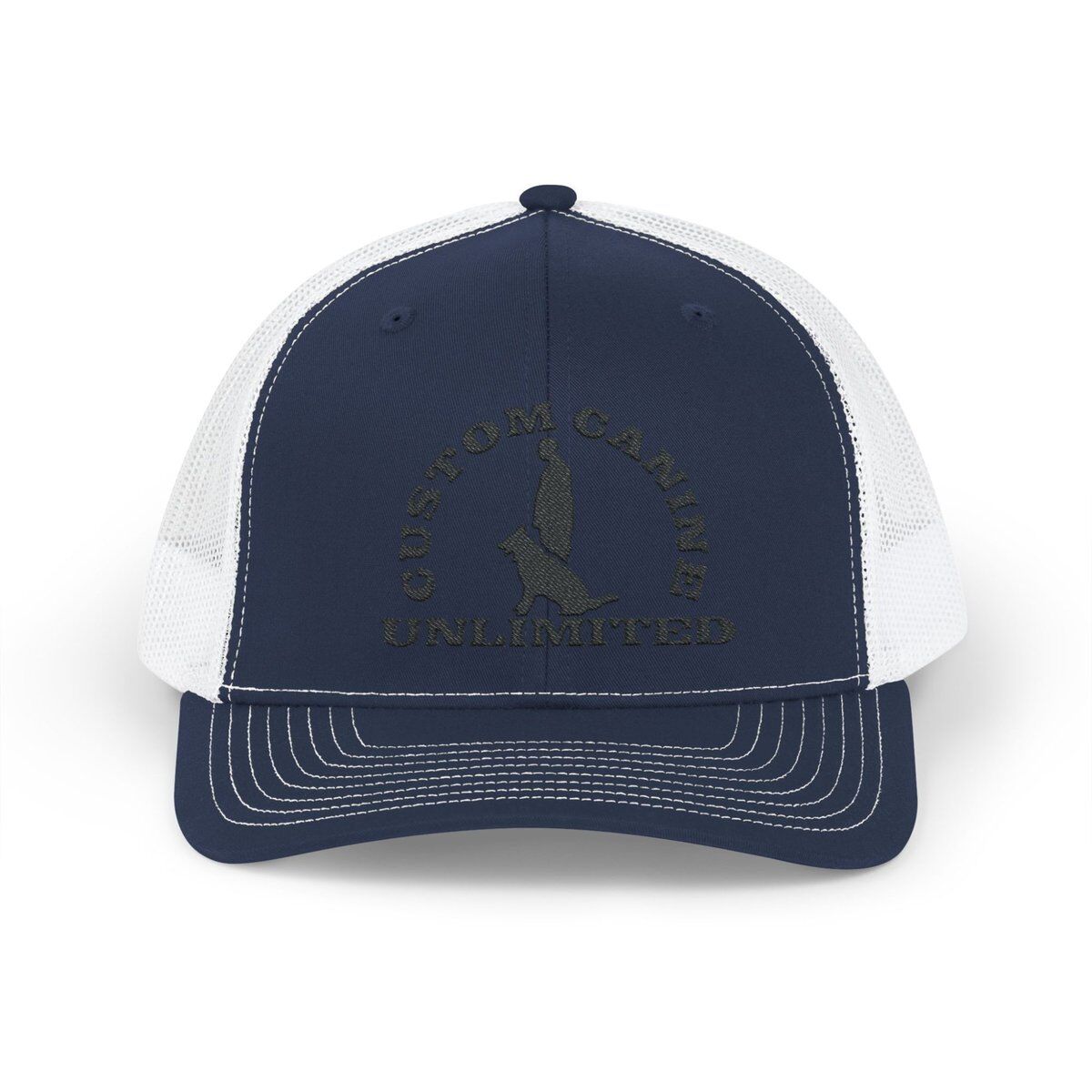 Snapback Trucker Cap with Vintage Black Custom Canine Unlimited Logo - Image 37