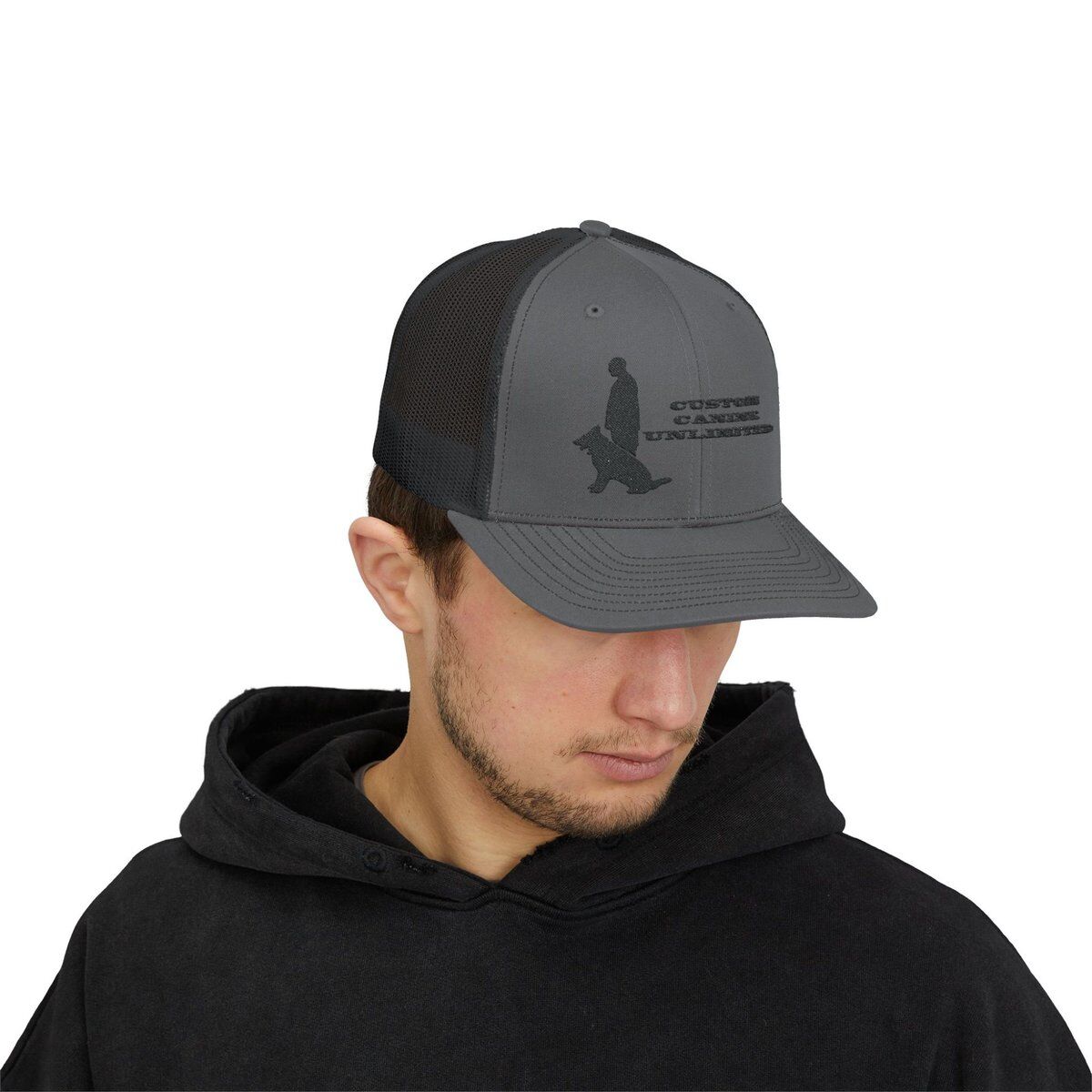 Snapback Trucker Cap with Black Custom Canine Unlimited Logo with Words - Image 27