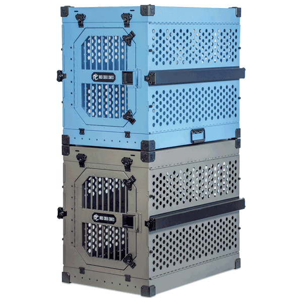 Rock Creek Crates Gray Collapsible Crate Stacked on a blue collaspible