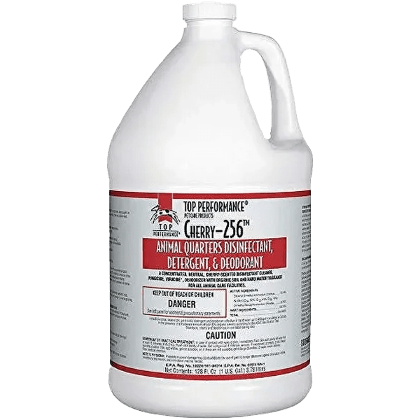 Top Performance 256 Disinfectant Cherry Scent in a white Gallon jug with red writing.