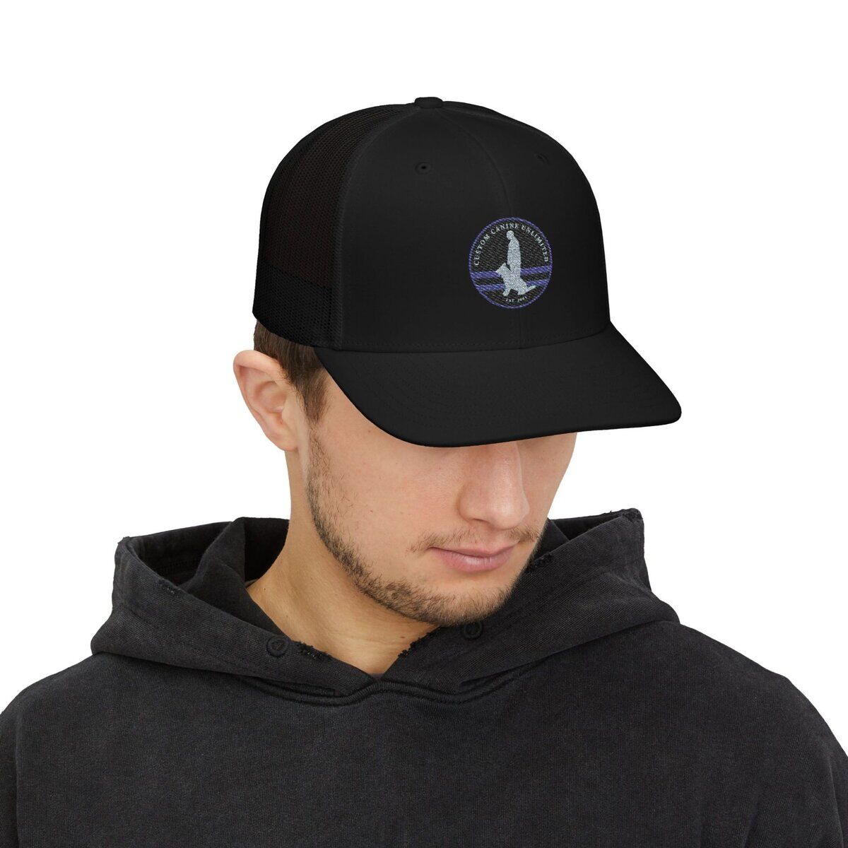 Custom Canine Unlimited Trucker Hat – Thin Blue Line K9 Logo | Premium Mesh Back Cap - Image 15